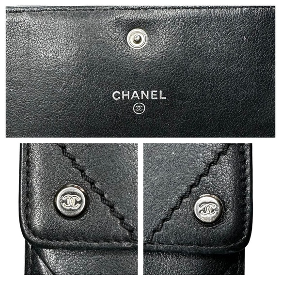 Authentic CHANEL Black Quilted Chevron Lambskin Leather CC Button Wallet Clutch - Picture 5 of 15